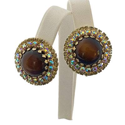 Vintage Hobe Tigers Eye Glass and Aurora Borealis Statement Earrings by Hobe - Vintage Meet Modern Vintage Jewelry - Chicago, Illinois - #oldhollywoodglamour #vintagemeetmodern #designervintage #jewelrybox #antiquejewelry #vintagejewelry