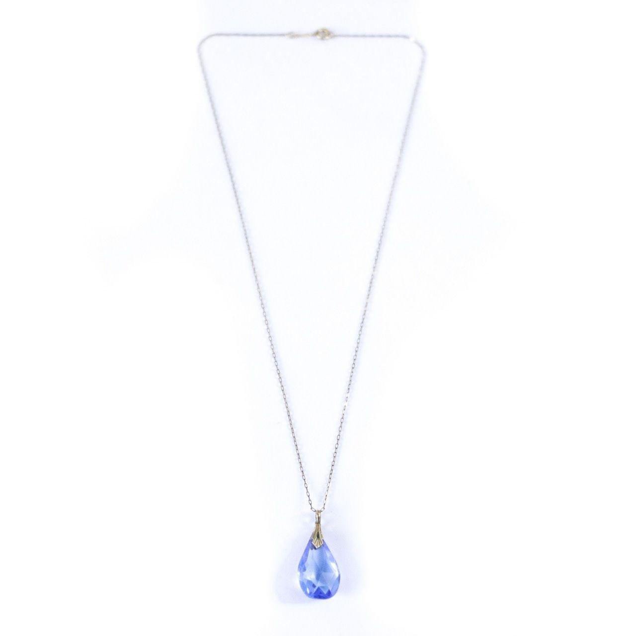 Vintage Art Deco Era Gold Filled Blue Crystal Pendant Necklace by Czech - Vintage Meet Modern Vintage Jewelry - Chicago, Illinois - #oldhollywoodglamour #vintagemeetmodern #designervintage #jewelrybox #antiquejewelry #vintagejewelry