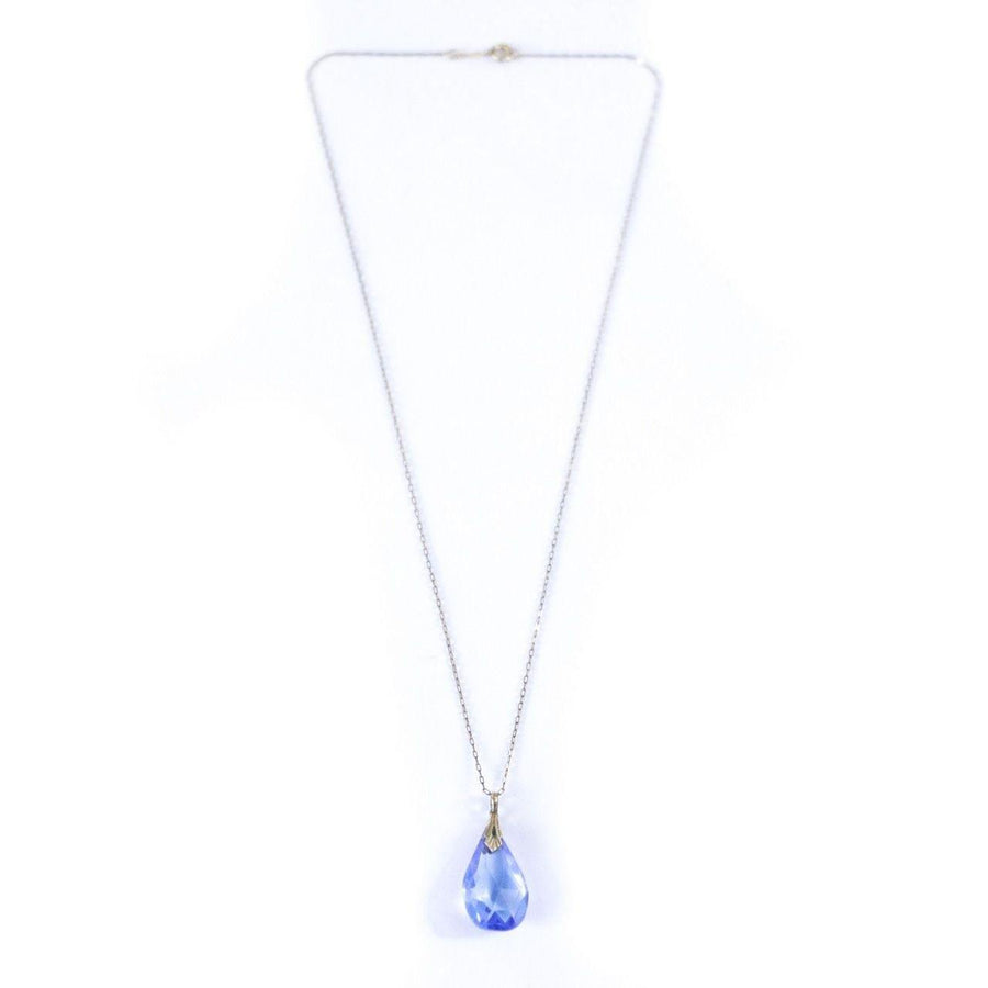 Vintage Art Deco Era Gold Filled Blue Crystal Pendant Necklace by Czech - Vintage Meet Modern Vintage Jewelry - Chicago, Illinois - #oldhollywoodglamour #vintagemeetmodern #designervintage #jewelrybox #antiquejewelry #vintagejewelry
