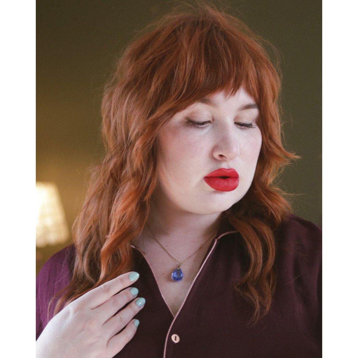 Vintage Art Deco Era Gold Filled Blue Crystal Pendant Necklace by Czech - Vintage Meet Modern Vintage Jewelry - Chicago, Illinois - #oldhollywoodglamour #vintagemeetmodern #designervintage #jewelrybox #antiquejewelry #vintagejewelry