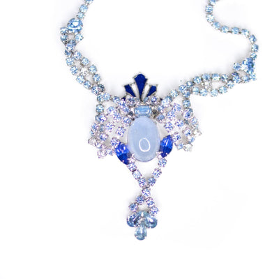 Vintage Art Deco Blue Moonstone and Rhinestone Statement Necklace by Unsigned Beauty - Vintage Meet Modern Vintage Jewelry - Chicago, Illinois - #oldhollywoodglamour #vintagemeetmodern #designervintage #jewelrybox #antiquejewelry #vintagejewelry