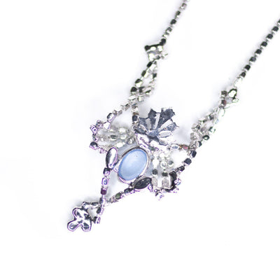 Vintage Art Deco Blue Moonstone and Rhinestone Statement Necklace by Unsigned Beauty - Vintage Meet Modern Vintage Jewelry - Chicago, Illinois - #oldhollywoodglamour #vintagemeetmodern #designervintage #jewelrybox #antiquejewelry #vintagejewelry