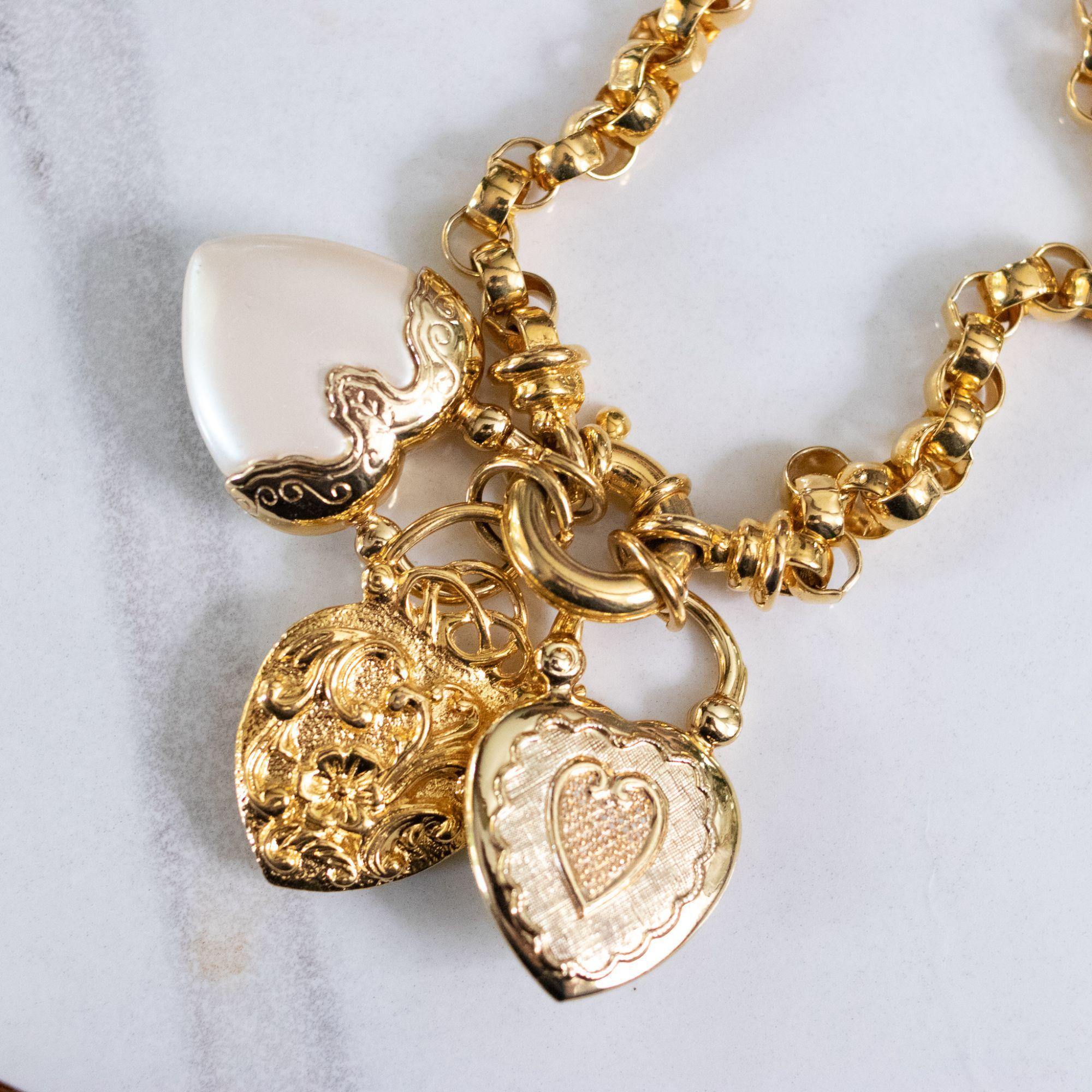 Vintage Joan Rivers Chunk Gold Chain Necklace with Heart Charms by Joan Rivers - Vintage Meet Modern Vintage Jewelry - Chicago, Illinois - #oldhollywoodglamour #vintagemeetmodern #designervintage #jewelrybox #antiquejewelry #vintagejewelry