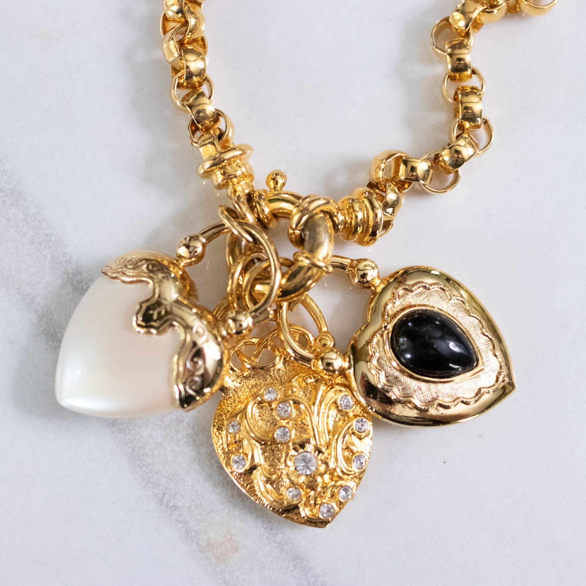 Vintage Joan Rivers Chunk Gold Chain Necklace with Heart Charms by Joan Rivers - Vintage Meet Modern Vintage Jewelry - Chicago, Illinois - #oldhollywoodglamour #vintagemeetmodern #designervintage #jewelrybox #antiquejewelry #vintagejewelry