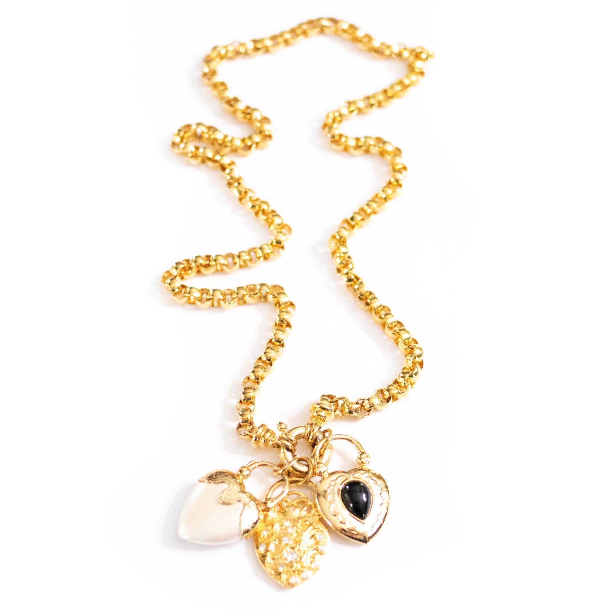 Vintage Joan Rivers Chunk Gold Chain Necklace with Heart Charms by Joan Rivers - Vintage Meet Modern Vintage Jewelry - Chicago, Illinois - #oldhollywoodglamour #vintagemeetmodern #designervintage #jewelrybox #antiquejewelry #vintagejewelry