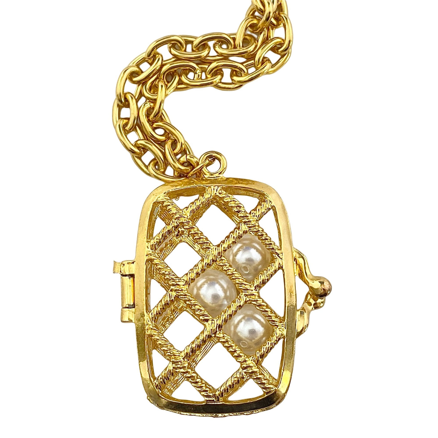 Vintage 1980s Gold Purse with Pearls Statement Necklace