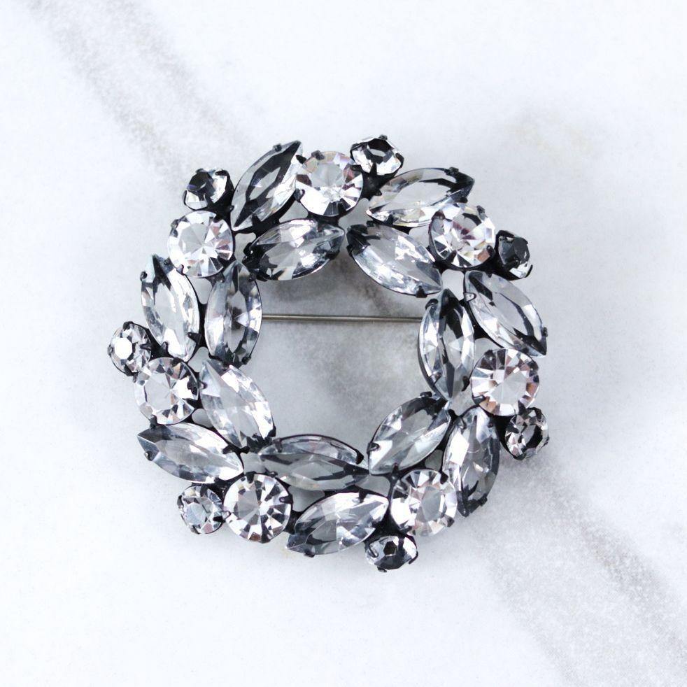 Vintage Open Back Diamante Navette Rhinestone Brooch Set Japanned Metal Finish by Unsigned Beauty - Vintage Meet Modern Vintage Jewelry - Chicago, Illinois - #oldhollywoodglamour #vintagemeetmodern #designervintage #jewelrybox #antiquejewelry #vintagejewelry