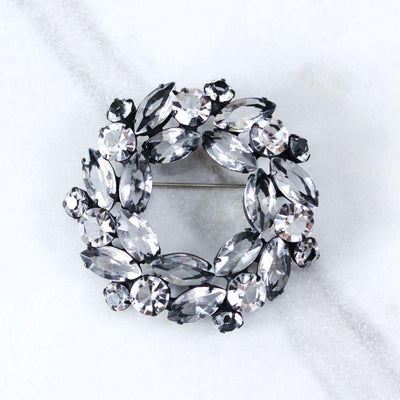 Vintage Open Back Diamante Navette Rhinestone Brooch Set Japanned Metal Finish by Unsigned Beauty - Vintage Meet Modern Vintage Jewelry - Chicago, Illinois - #oldhollywoodglamour #vintagemeetmodern #designervintage #jewelrybox #antiquejewelry #vintagejewelry