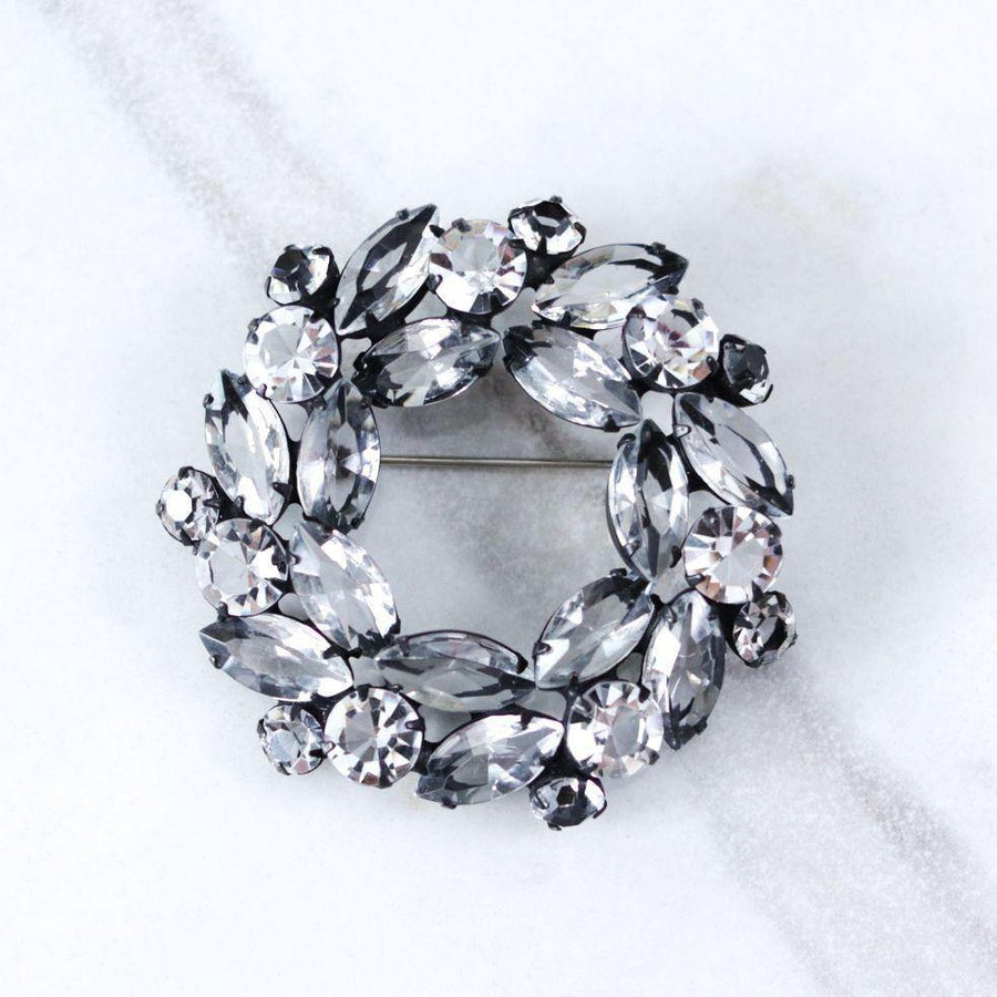 Vintage Open Back Diamante Navette Rhinestone Brooch Set Japanned Metal Finish by Unsigned Beauty - Vintage Meet Modern Vintage Jewelry - Chicago, Illinois - #oldhollywoodglamour #vintagemeetmodern #designervintage #jewelrybox #antiquejewelry #vintagejewelry