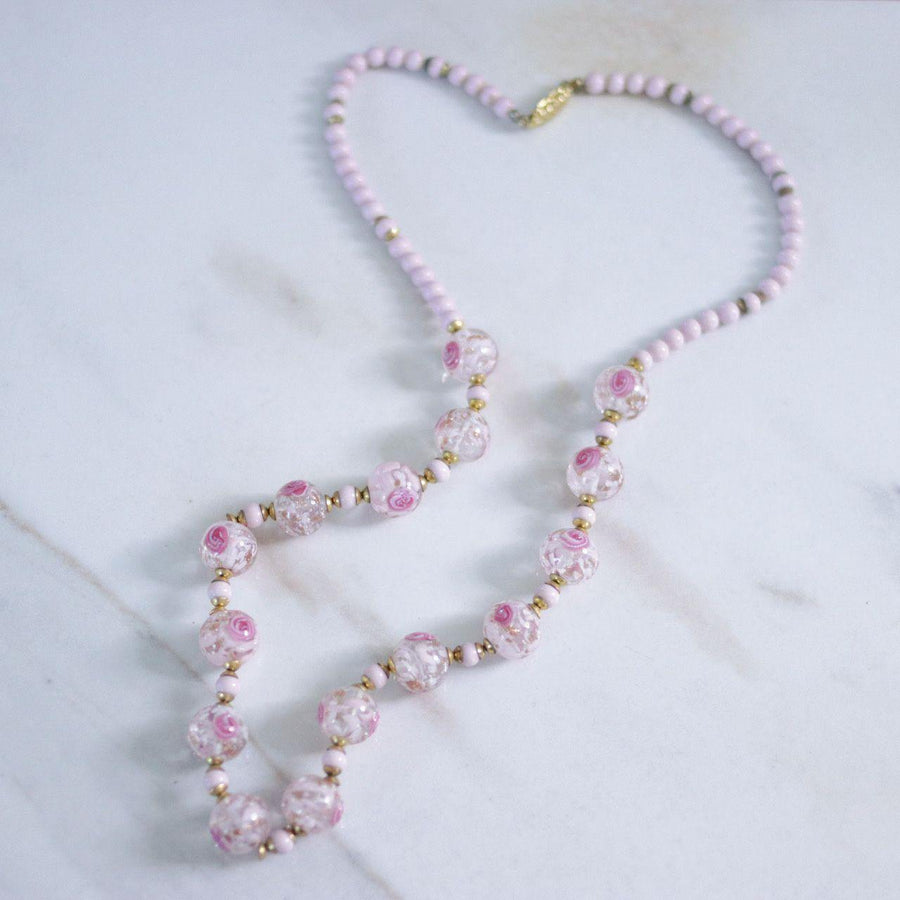 Vintage Pink Venetian Glass Beaded Necklace by Made in Italy - Vintage Meet Modern Vintage Jewelry - Chicago, Illinois - #oldhollywoodglamour #vintagemeetmodern #designervintage #jewelrybox #antiquejewelry #vintagejewelry