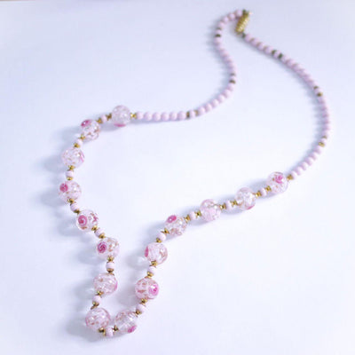 Vintage Pink Venetian Glass Beaded Necklace by Made in Italy - Vintage Meet Modern Vintage Jewelry - Chicago, Illinois - #oldhollywoodglamour #vintagemeetmodern #designervintage #jewelrybox #antiquejewelry #vintagejewelry