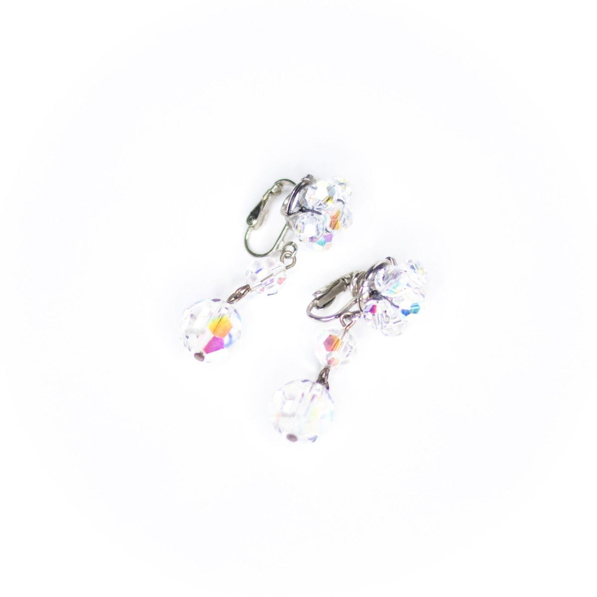 Vintage Aurora Borealis Crystal Bead Dangling Earrings