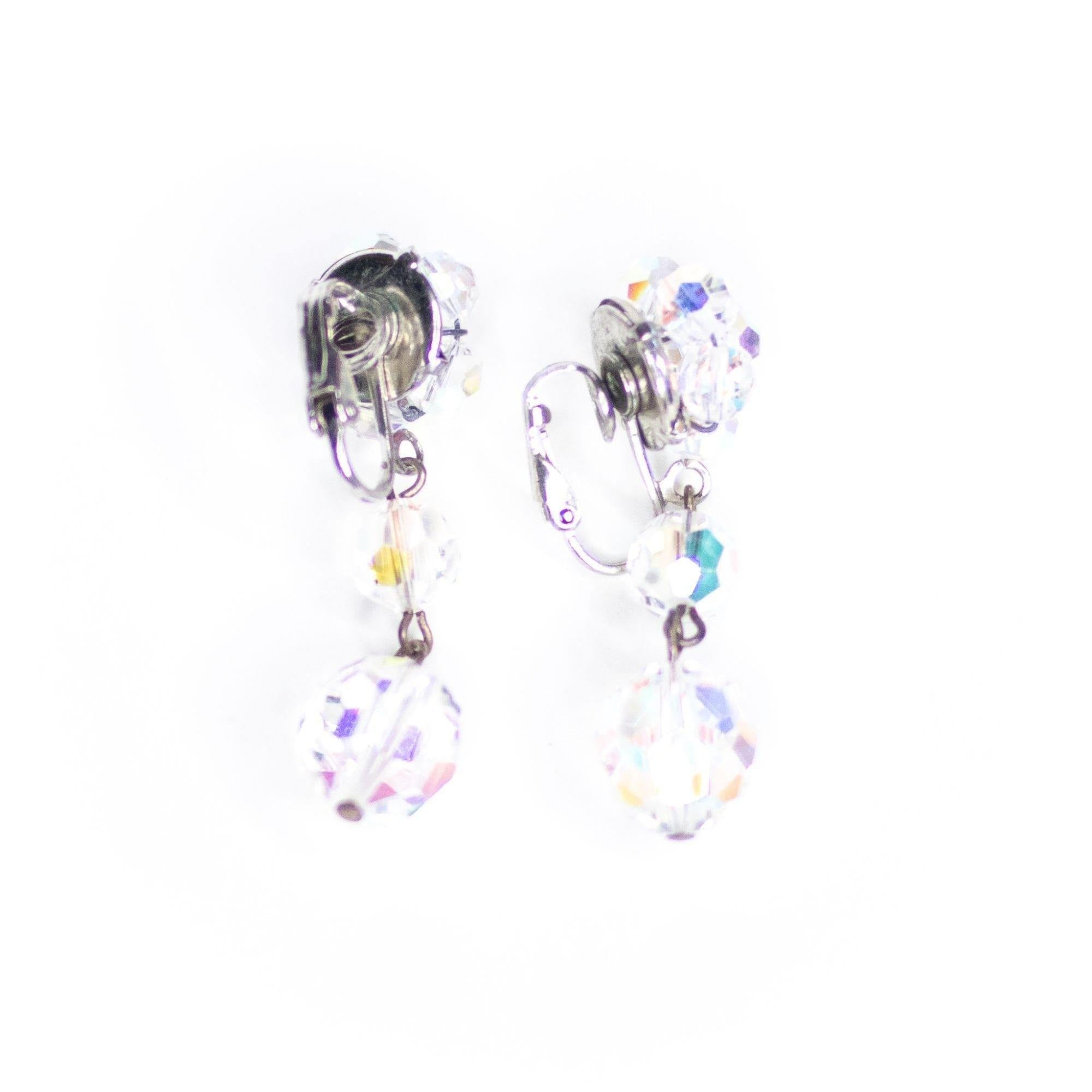 Vintage Aurora Borealis Crystal Bead Dangling Earrings by Austria - Vintage Meet Modern Vintage Jewelry - Chicago, Illinois - #oldhollywoodglamour #vintagemeetmodern #designervintage #jewelrybox #antiquejewelry #vintagejewelry