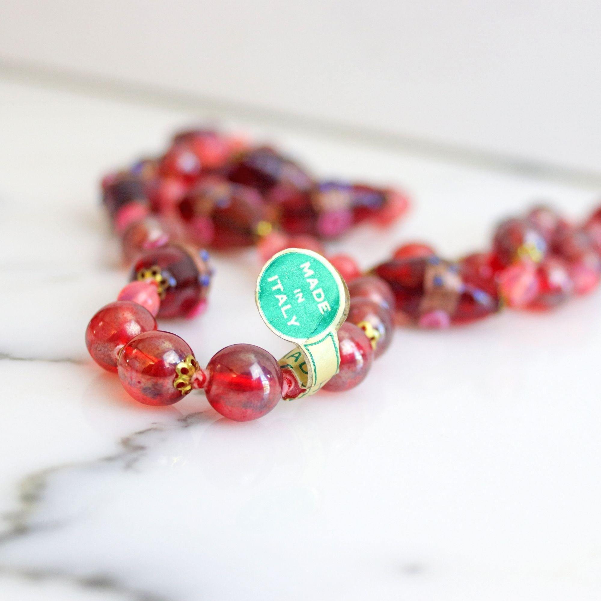 Vintage Red Venetian Glass Wedding Cake Bead Necklace by Made in Italy - Vintage Meet Modern Vintage Jewelry - Chicago, Illinois - #oldhollywoodglamour #vintagemeetmodern #designervintage #jewelrybox #antiquejewelry #vintagejewelry