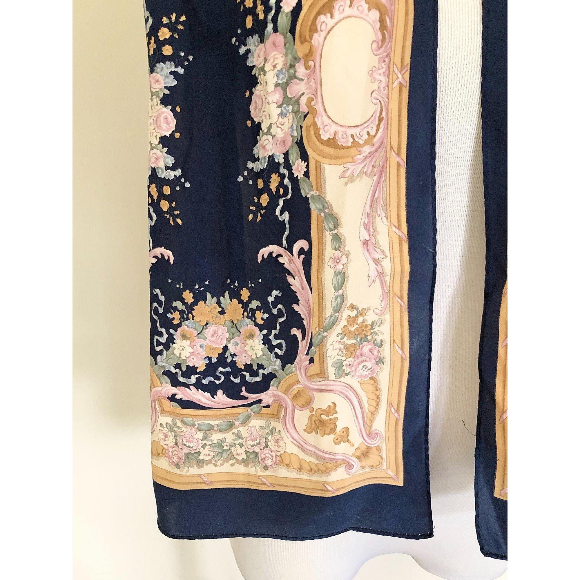 Vintage Liz Claiborne Navy, Gold, Paisley Oblong Silk Scarf by Liz Claiborne - Vintage Meet Modern Vintage Jewelry - Chicago, Illinois - #oldhollywoodglamour #vintagemeetmodern #designervintage #jewelrybox #antiquejewelry #vintagejewelry
