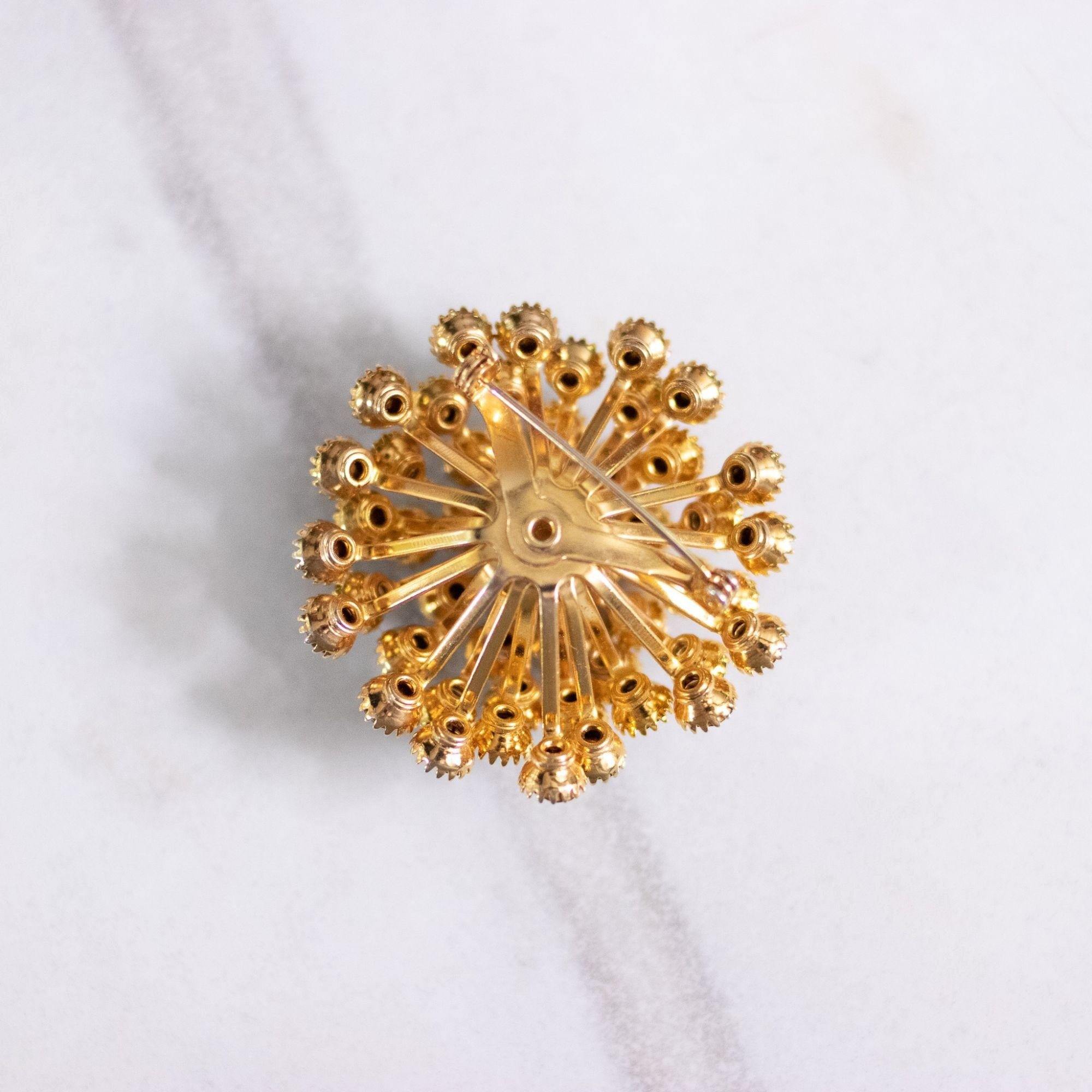 Vintage Shades of Green Rhinestone Sputnik Brooch by Unsigned Beauty - Vintage Meet Modern Vintage Jewelry - Chicago, Illinois - #oldhollywoodglamour #vintagemeetmodern #designervintage #jewelrybox #antiquejewelry #vintagejewelry