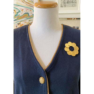 Vintage Altra Navy Blue Cardigan with Gold Accents by Altra - Vintage Meet Modern Vintage Jewelry - Chicago, Illinois - #oldhollywoodglamour #vintagemeetmodern #designervintage #jewelrybox #antiquejewelry #vintagejewelry