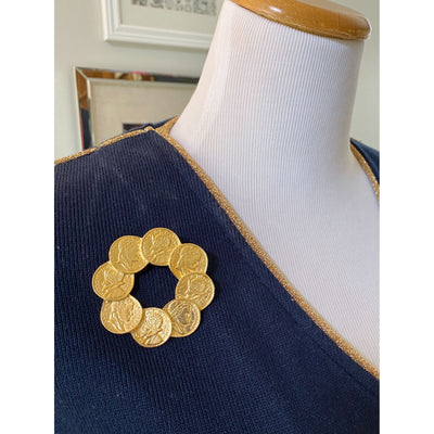 Vintage Altra Navy Blue Cardigan with Gold Accents by Altra - Vintage Meet Modern Vintage Jewelry - Chicago, Illinois - #oldhollywoodglamour #vintagemeetmodern #designervintage #jewelrybox #antiquejewelry #vintagejewelry