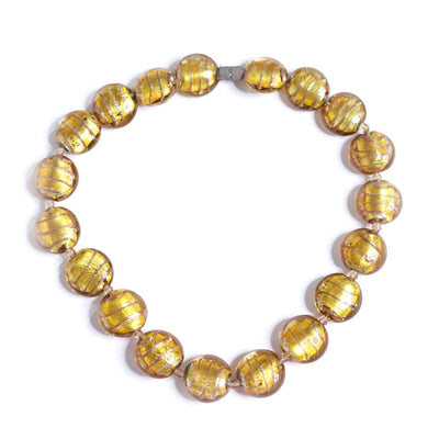 Vintage Venetian Glass Gold Flat Button Bead Necklace by Unsigned Beauty - Vintage Meet Modern Vintage Jewelry - Chicago, Illinois - #oldhollywoodglamour #vintagemeetmodern #designervintage #jewelrybox #antiquejewelry #vintagejewelry