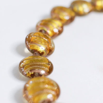 Vintage Venetian Glass Gold Flat Button Bead Necklace by Unsigned Beauty - Vintage Meet Modern Vintage Jewelry - Chicago, Illinois - #oldhollywoodglamour #vintagemeetmodern #designervintage #jewelrybox #antiquejewelry #vintagejewelry