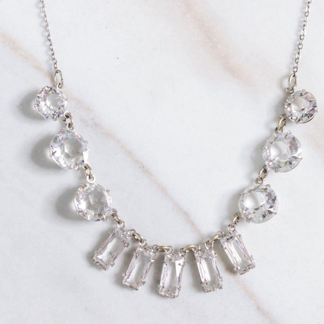 Vintage Art Deco Bezel Set Crystal Necklace by Art Deco Era - Vintage Meet Modern Vintage Jewelry - Chicago, Illinois - #oldhollywoodglamour #vintagemeetmodern #designervintage #jewelrybox #antiquejewelry #vintagejewelry