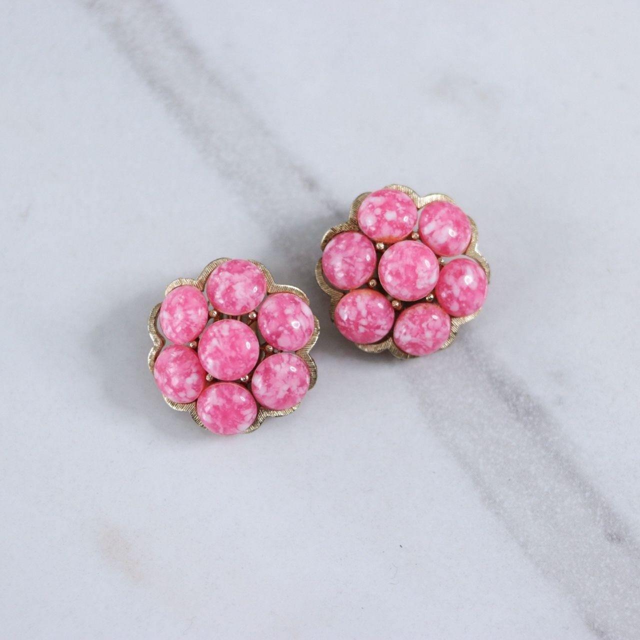 Vintage Kramer Pink Speckled Glass Cluster Statement Earrings by Kramer - Vintage Meet Modern Vintage Jewelry - Chicago, Illinois - #oldhollywoodglamour #vintagemeetmodern #designervintage #jewelrybox #antiquejewelry #vintagejewelry