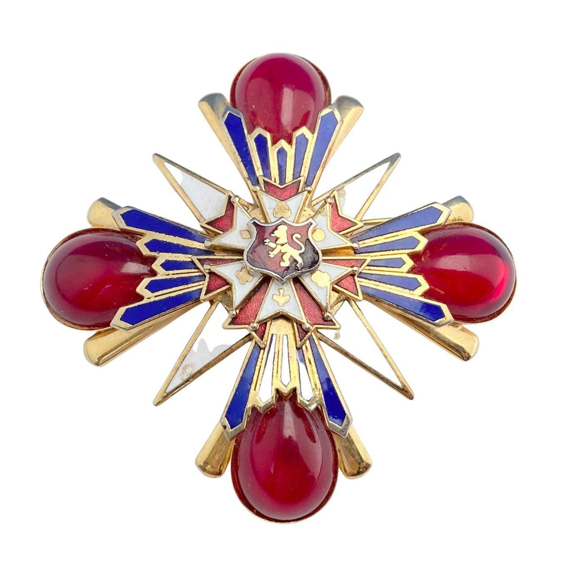Vintage Heraldic Maltese Cross Style Brooch with Lion