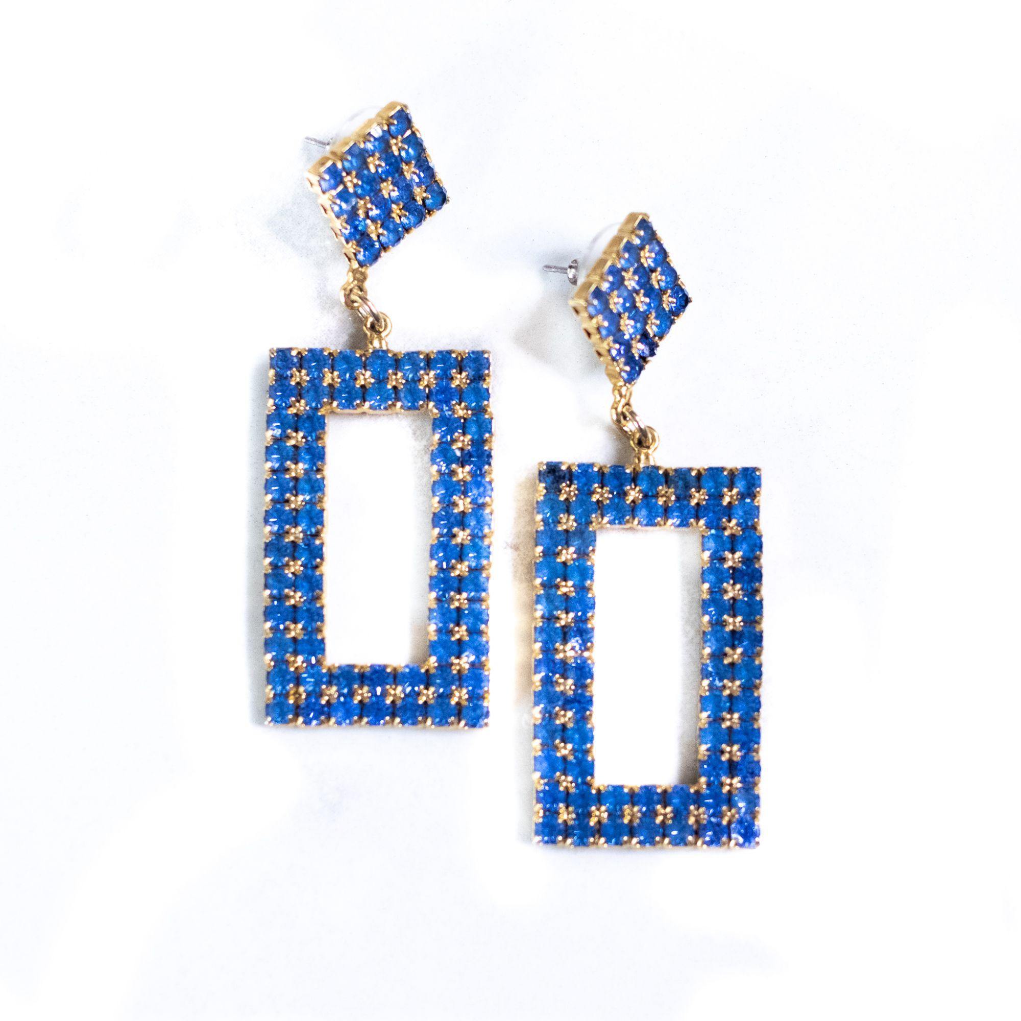 Vintage Blue Rhinestone Geometric Dangling Statement Earrings by Unsigned Beauty - Vintage Meet Modern Vintage Jewelry - Chicago, Illinois - #oldhollywoodglamour #vintagemeetmodern #designervintage #jewelrybox #antiquejewelry #vintagejewelry
