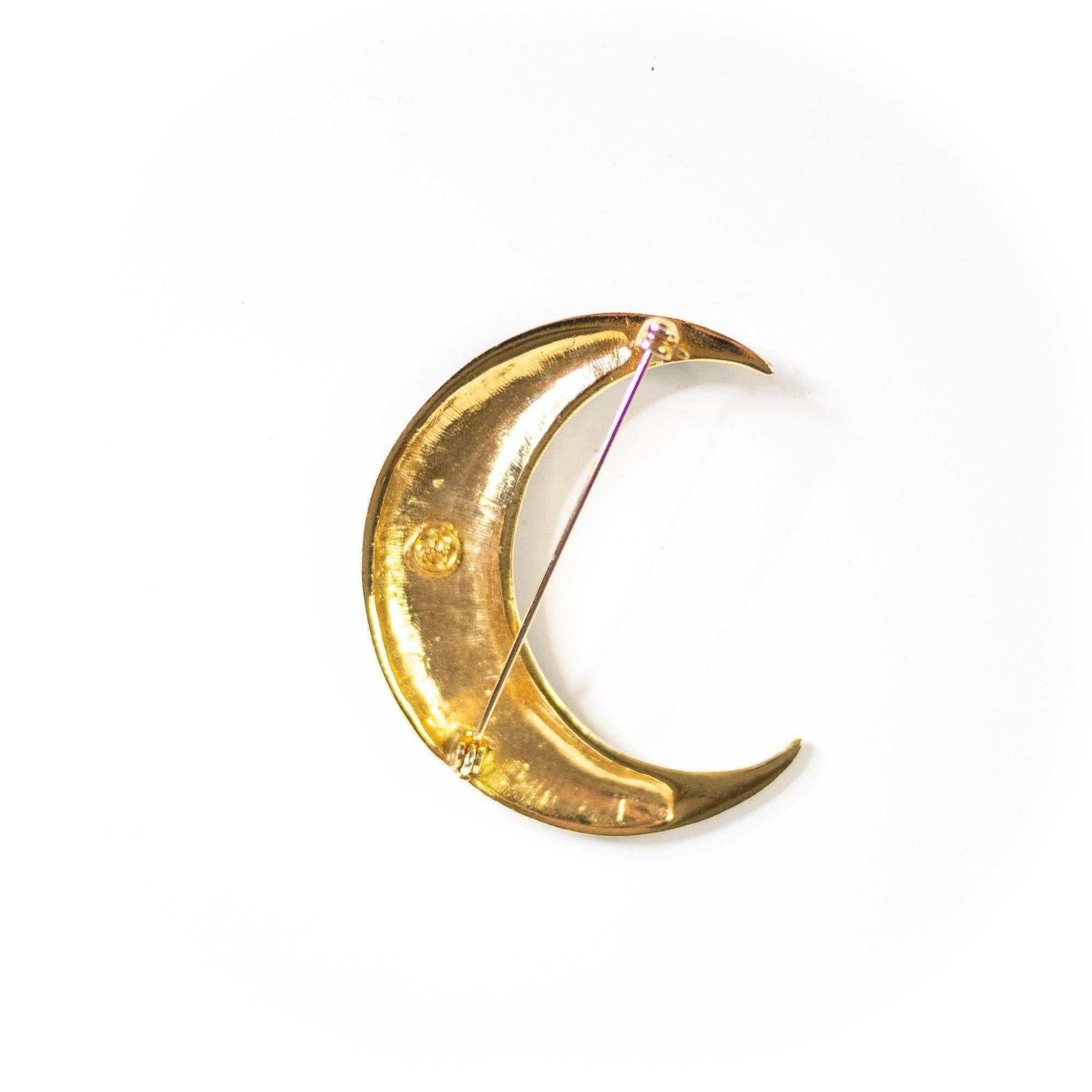Celestial Blue Moon Brooch with Diamante Rhinestones Stars by Vintage Meet Modern - Vintage Meet Modern Vintage Jewelry - Chicago, Illinois - #oldhollywoodglamour #vintagemeetmodern #designervintage #jewelrybox #antiquejewelry #vintagejewelry