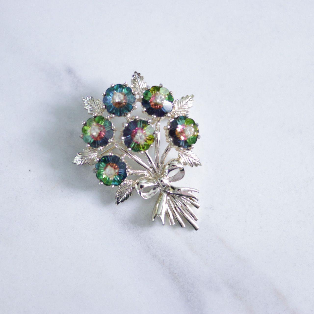 Vintage Emmons Rainbow Heliotrope Rhinestone Bouquet Brooch by Emmons - Vintage Meet Modern Vintage Jewelry - Chicago, Illinois - #oldhollywoodglamour #vintagemeetmodern #designervintage #jewelrybox #antiquejewelry #vintagejewelry