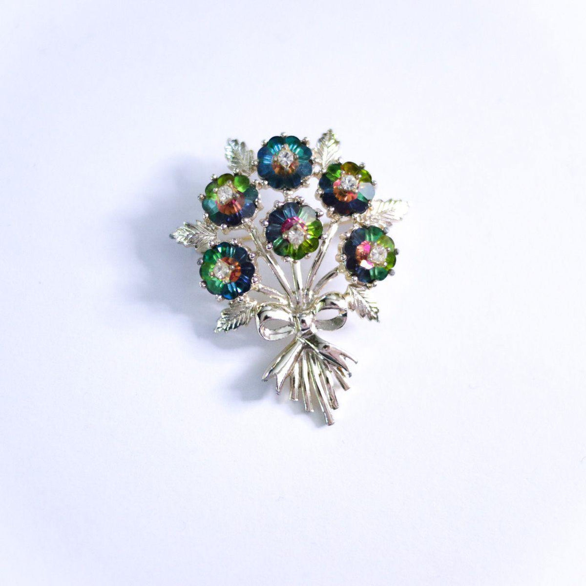 Vintage Emmons Rainbow Heliotrope Rhinestone Bouquet Brooch