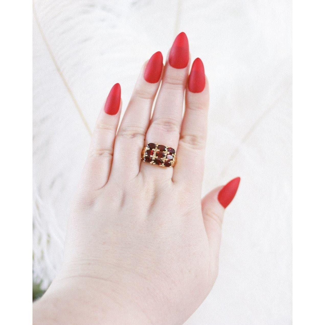 Vintage Garnet Wide Band Ring by Unsigned Beauty - Vintage Meet Modern Vintage Jewelry - Chicago, Illinois - #oldhollywoodglamour #vintagemeetmodern #designervintage #jewelrybox #antiquejewelry #vintagejewelry