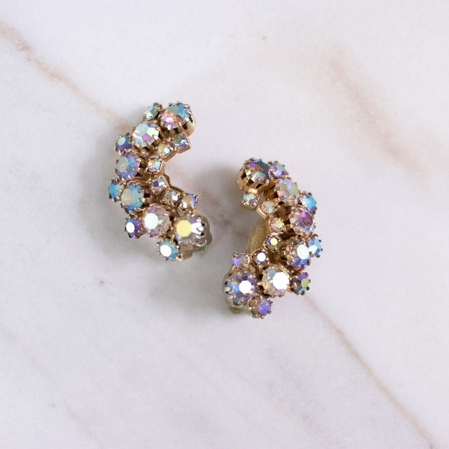 Vintage Golden Aurora Borealis Ear Crawler Earrings by Unsigned Beauty - Vintage Meet Modern Vintage Jewelry - Chicago, Illinois - #oldhollywoodglamour #vintagemeetmodern #designervintage #jewelrybox #antiquejewelry #vintagejewelry