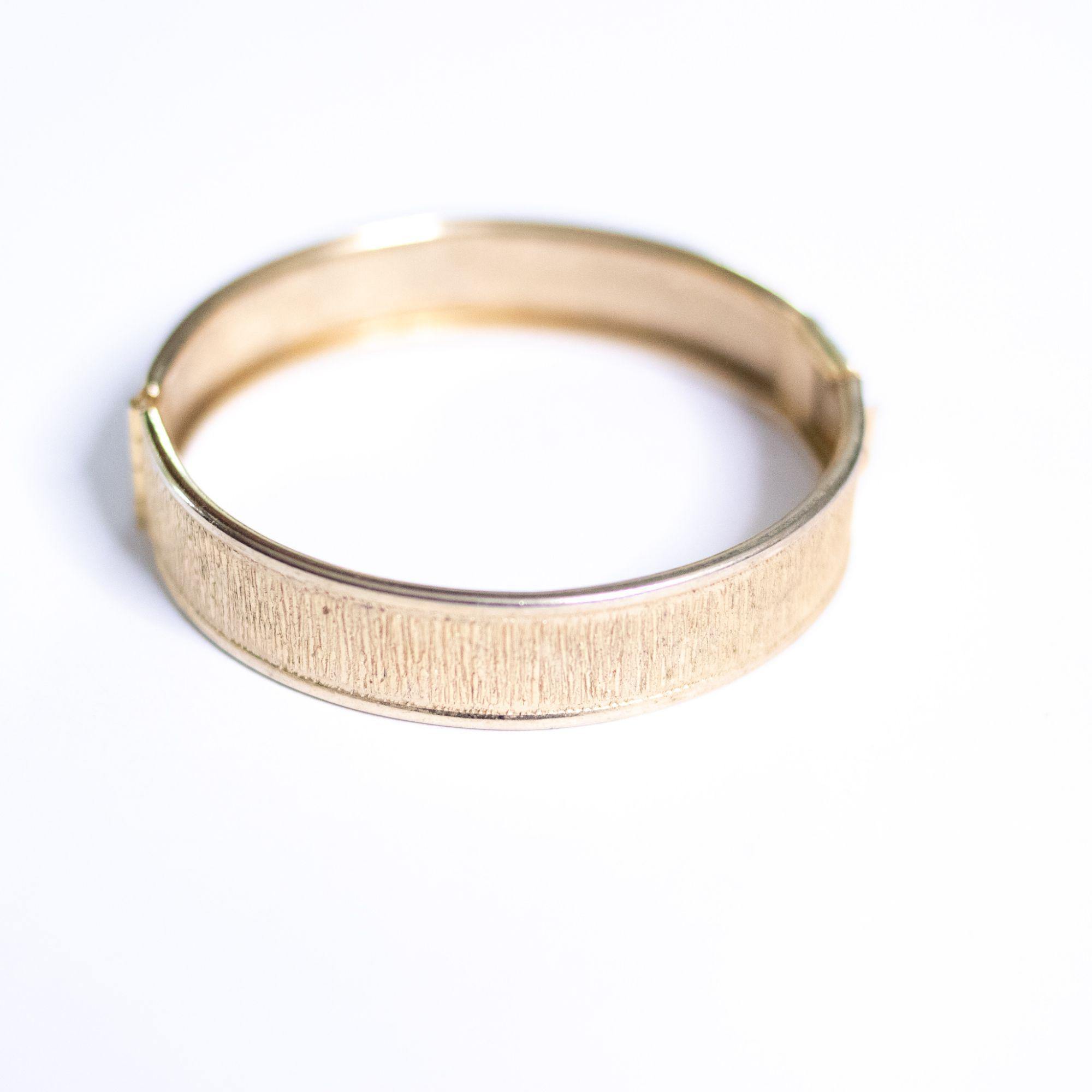 Vintage Gold Brushed Tone Hinged Bangle Bracelet by Unsigned Beauty - Vintage Meet Modern Vintage Jewelry - Chicago, Illinois - #oldhollywoodglamour #vintagemeetmodern #designervintage #jewelrybox #antiquejewelry #vintagejewelry