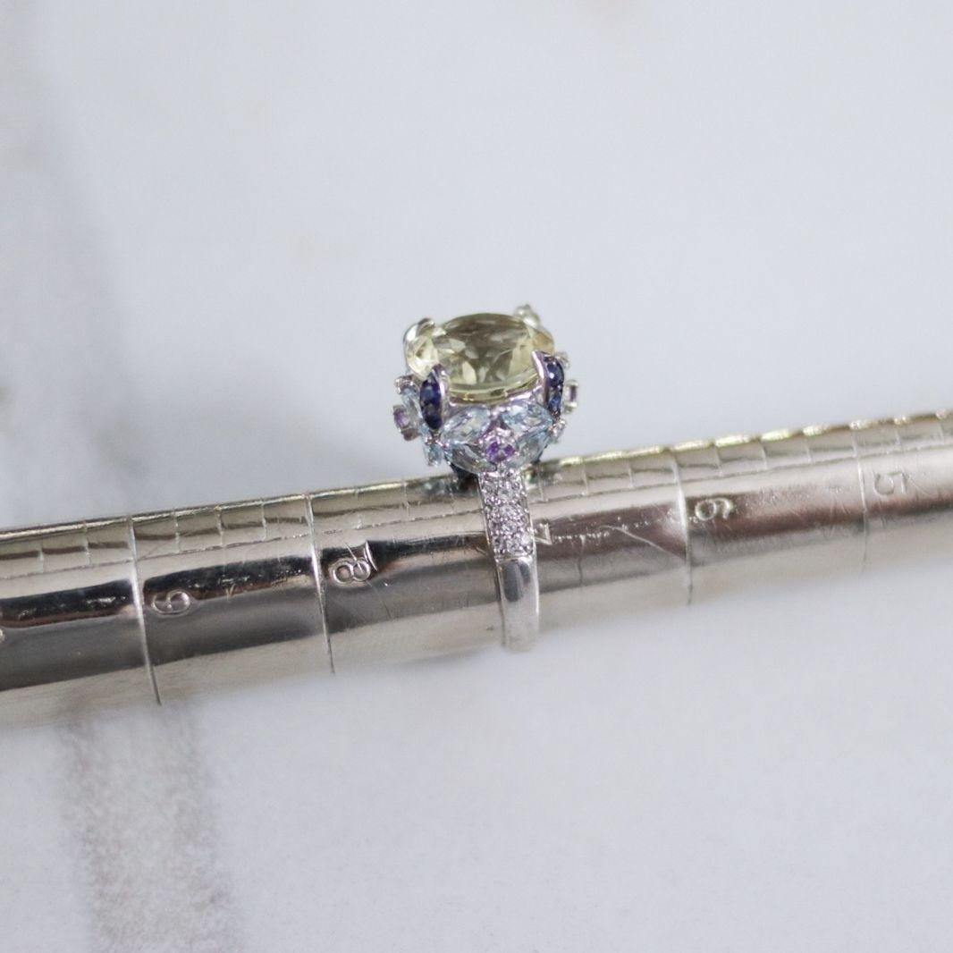 Vintage Citrine, Amethyst, Sapphire, Aquamarine Statement Ring by Unsigned Beauty - Vintage Meet Modern Vintage Jewelry - Chicago, Illinois - #oldhollywoodglamour #vintagemeetmodern #designervintage #jewelrybox #antiquejewelry #vintagejewelry