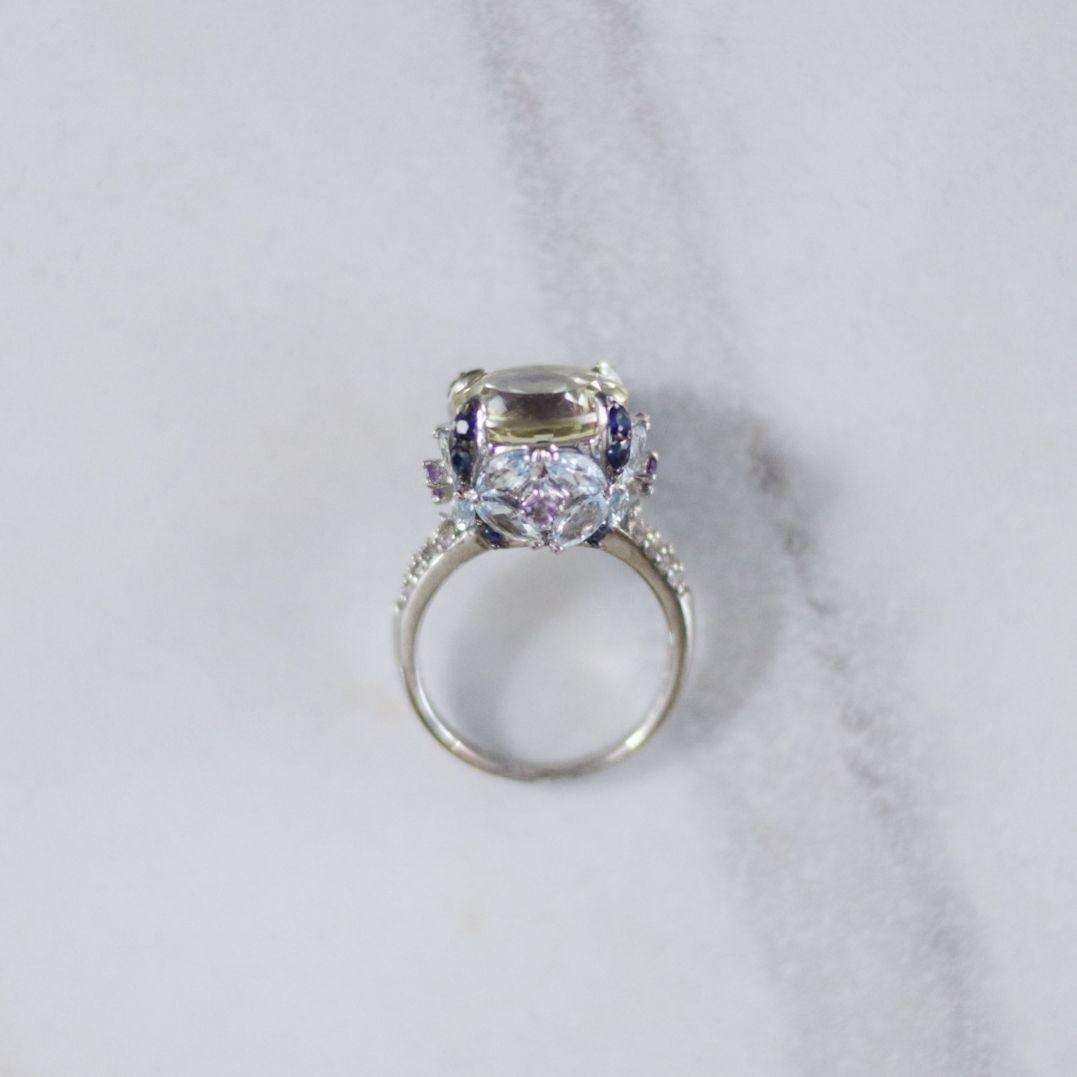 Vintage Citrine, Amethyst, Sapphire, Aquamarine Statement Ring by Unsigned Beauty - Vintage Meet Modern Vintage Jewelry - Chicago, Illinois - #oldhollywoodglamour #vintagemeetmodern #designervintage #jewelrybox #antiquejewelry #vintagejewelry