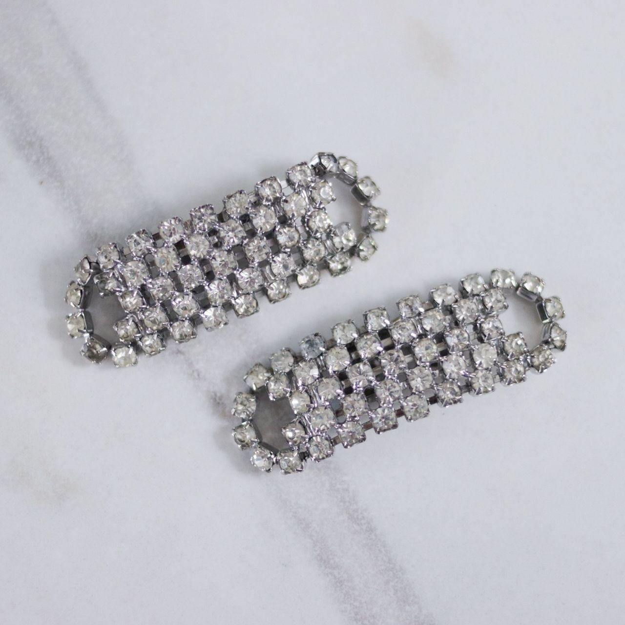 Vintage Musi Rhinestone Diamante Shoe Clips in Silver Tone by Musi - Vintage Meet Modern Vintage Jewelry - Chicago, Illinois - #oldhollywoodglamour #vintagemeetmodern #designervintage #jewelrybox #antiquejewelry #vintagejewelry