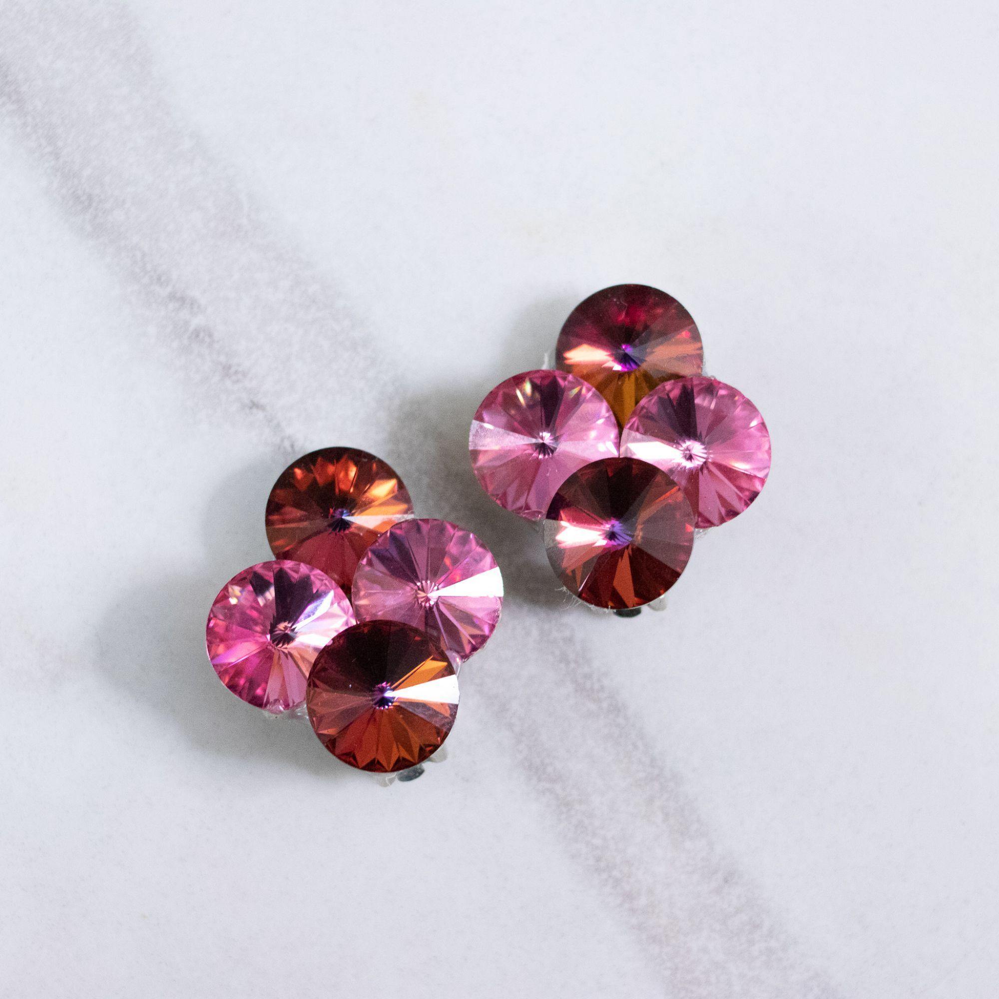 Vintage Pink Rivoli Rhinestone Statement Earrings by Unsigned Beauty - Vintage Meet Modern Vintage Jewelry - Chicago, Illinois - #oldhollywoodglamour #vintagemeetmodern #designervintage #jewelrybox #antiquejewelry #vintagejewelry