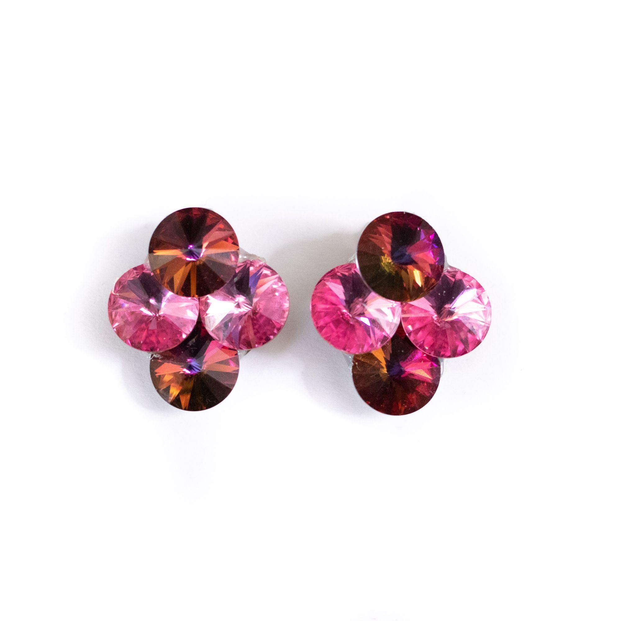 Vintage Pink Rivoli Rhinestone Statement Earrings by Unsigned Beauty - Vintage Meet Modern Vintage Jewelry - Chicago, Illinois - #oldhollywoodglamour #vintagemeetmodern #designervintage #jewelrybox #antiquejewelry #vintagejewelry