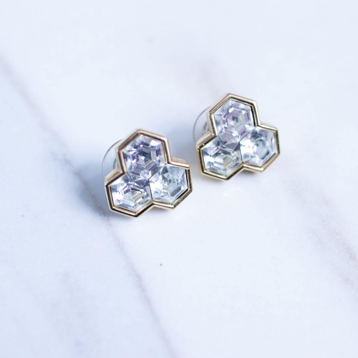 Vintage Savvy Swarovski Pentagon Crystal Statement Earrings