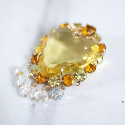 Vintage Yellow Crystal Heat Brooch with Cha Cha Aurora Borealis Crystal Beads by Unsigned Beauty - Vintage Meet Modern Vintage Jewelry - Chicago, Illinois - #oldhollywoodglamour #vintagemeetmodern #designervintage #jewelrybox #antiquejewelry #vintagejewelry