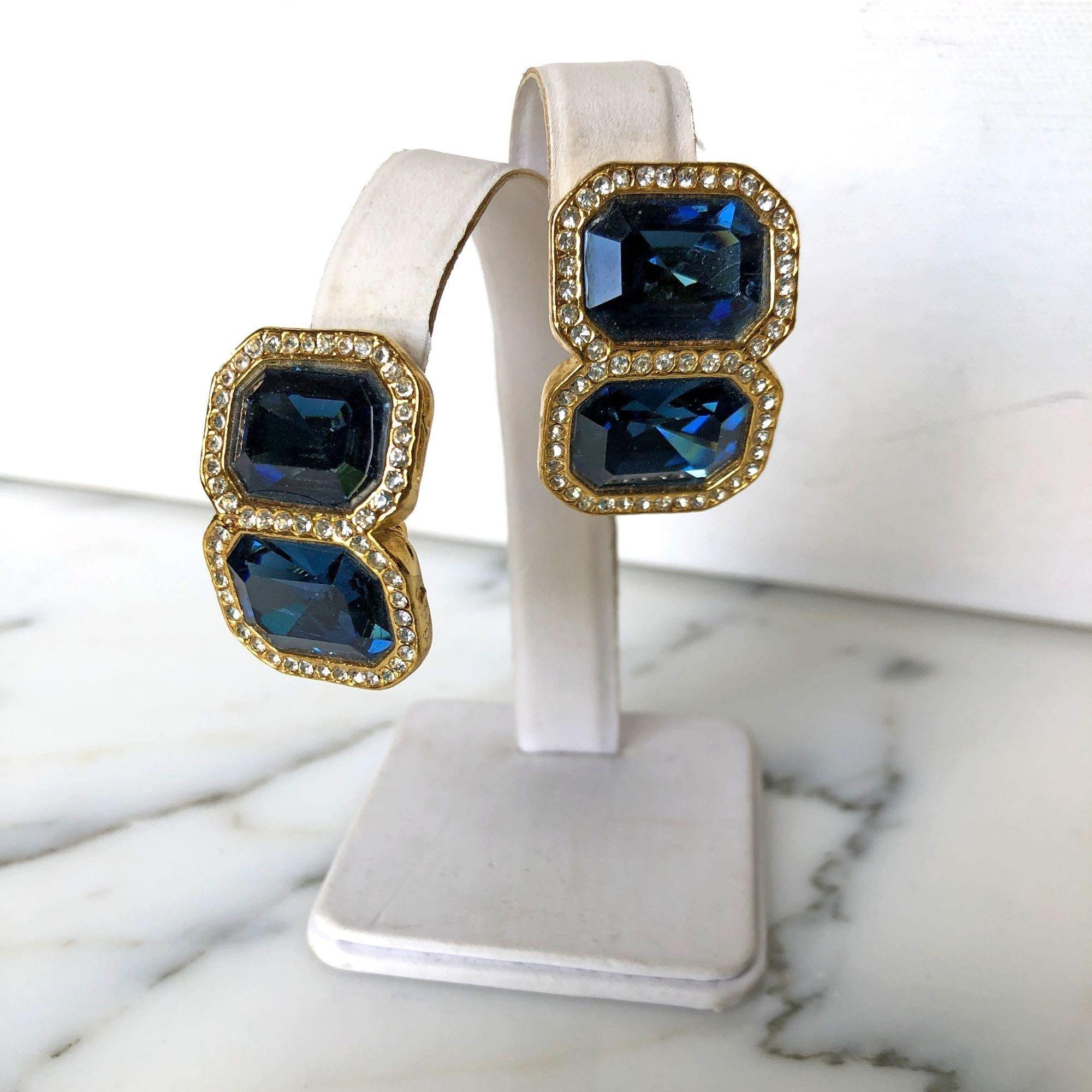 Vintage Sapphire Blue and Diamante Crystal Statement Earring by Vintage Meet Modern - Vintage Meet Modern Vintage Jewelry - Chicago, Illinois - #oldhollywoodglamour #vintagemeetmodern #designervintage #jewelrybox #antiquejewelry #vintagejewelry