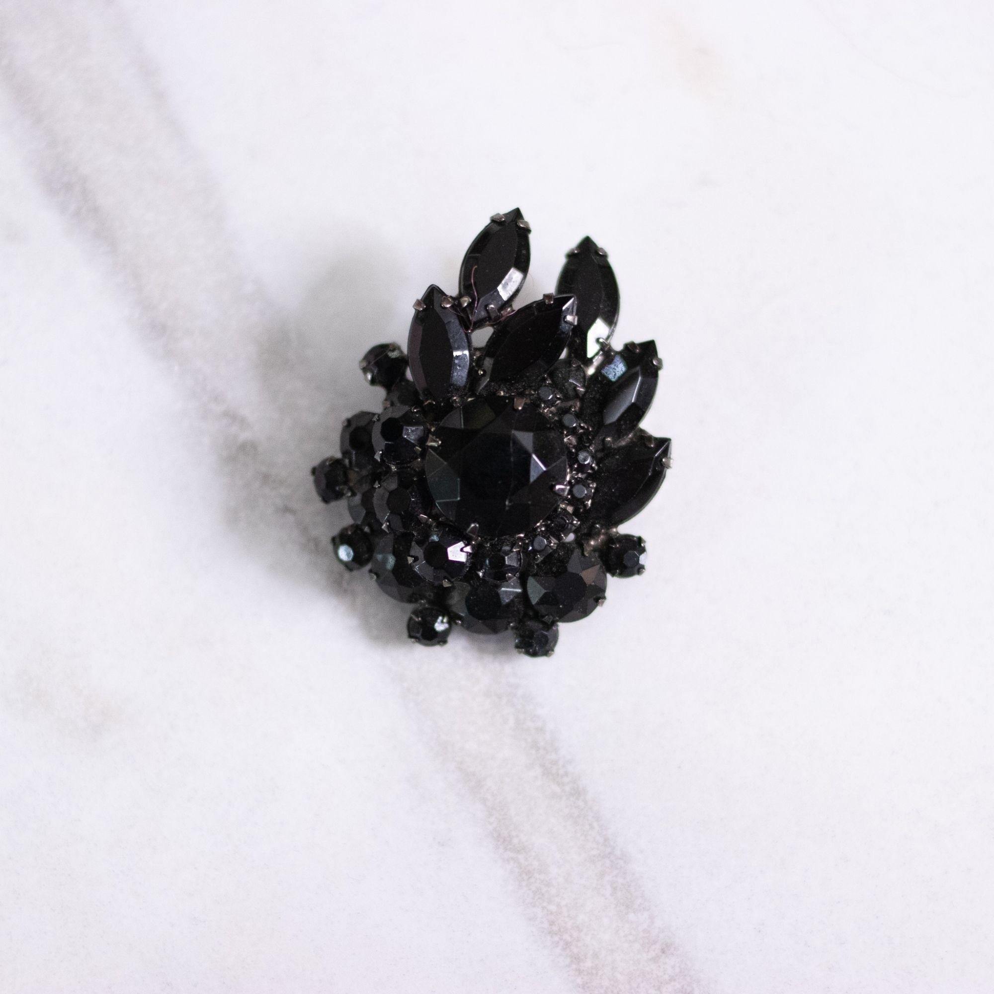Vintage Small Jet Rhinestone Brooch by Unsigned Beauty - Vintage Meet Modern Vintage Jewelry - Chicago, Illinois - #oldhollywoodglamour #vintagemeetmodern #designervintage #jewelrybox #antiquejewelry #vintagejewelry
