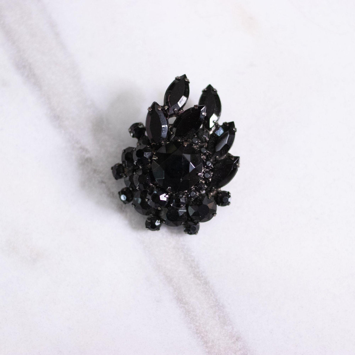 Vintage Small Jet Rhinestone Brooch