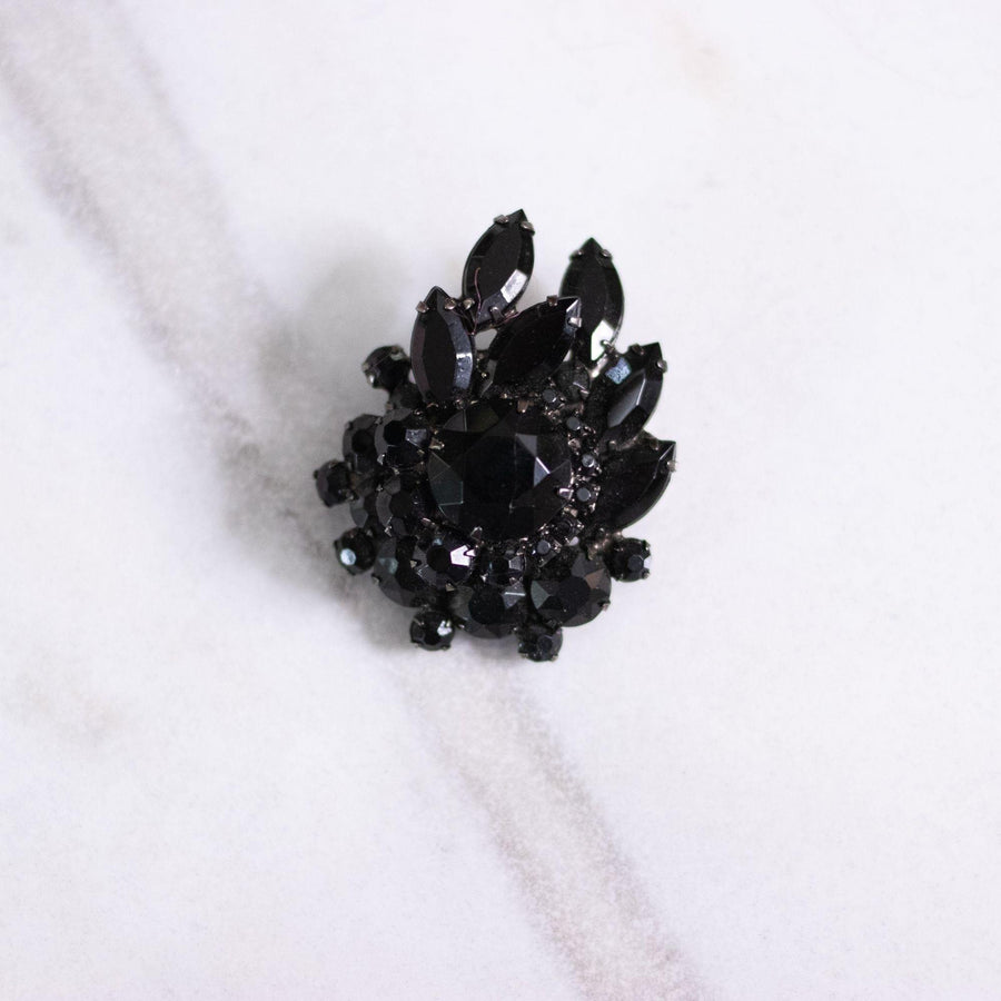 Vintage Small Jet Rhinestone Brooch by Unsigned Beauty - Vintage Meet Modern Vintage Jewelry - Chicago, Illinois - #oldhollywoodglamour #vintagemeetmodern #designervintage #jewelrybox #antiquejewelry #vintagejewelry