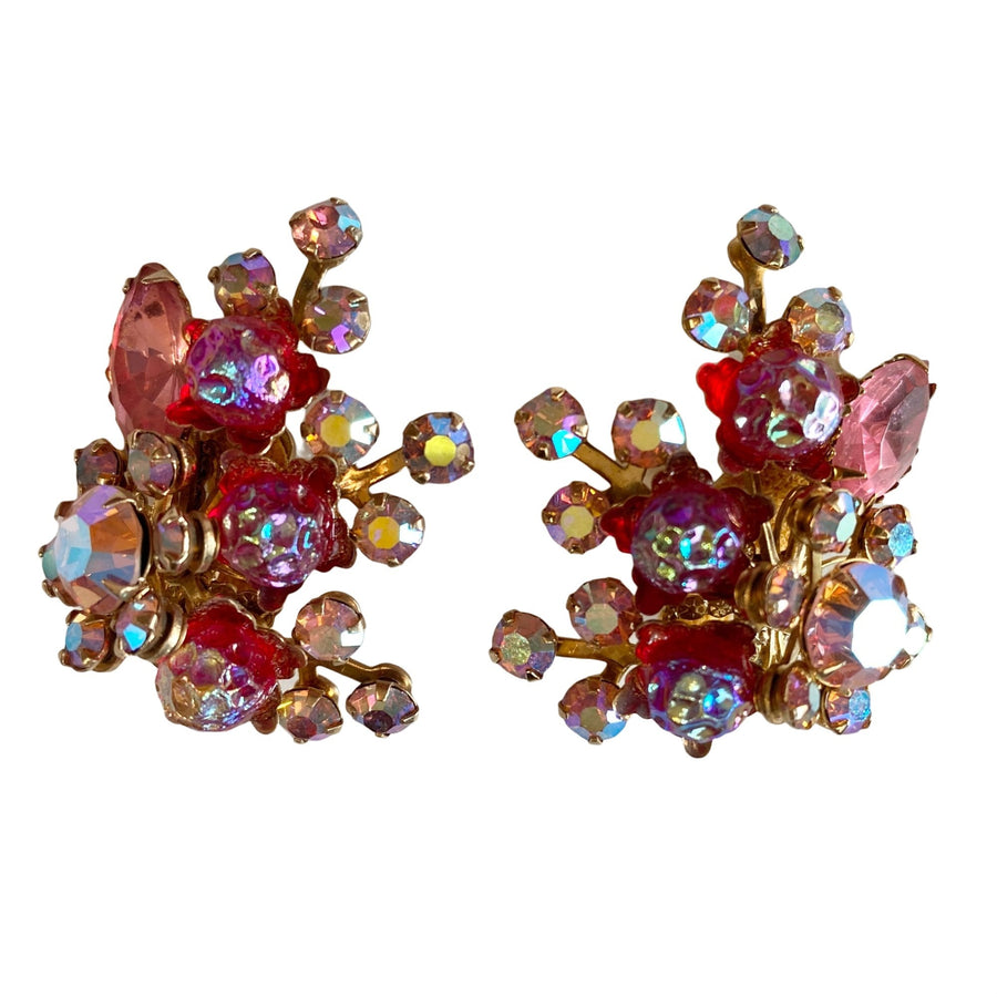 Vintage Red and Pink Aurora Borealis Rhinestone Statement Earrings by Unsigned Beauty - Vintage Meet Modern Vintage Jewelry - Chicago, Illinois - #oldhollywoodglamour #vintagemeetmodern #designervintage #jewelrybox #antiquejewelry #vintagejewelry