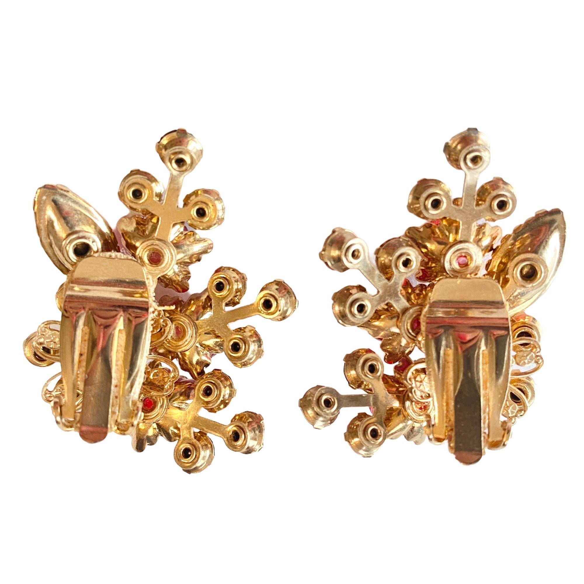 Vintage Red and Pink Aurora Borealis Rhinestone Statement Earrings by Unsigned Beauty - Vintage Meet Modern Vintage Jewelry - Chicago, Illinois - #oldhollywoodglamour #vintagemeetmodern #designervintage #jewelrybox #antiquejewelry #vintagejewelry
