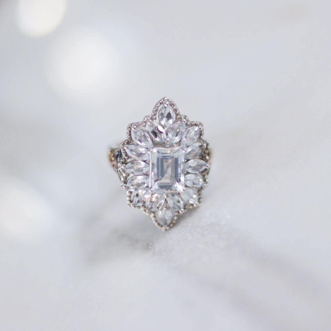 Vintage Art Deco Style White Tourmaline Cocktail Statement Ring by Unsigned Beauty - Vintage Meet Modern Vintage Jewelry - Chicago, Illinois - #oldhollywoodglamour #vintagemeetmodern #designervintage #jewelrybox #antiquejewelry #vintagejewelry