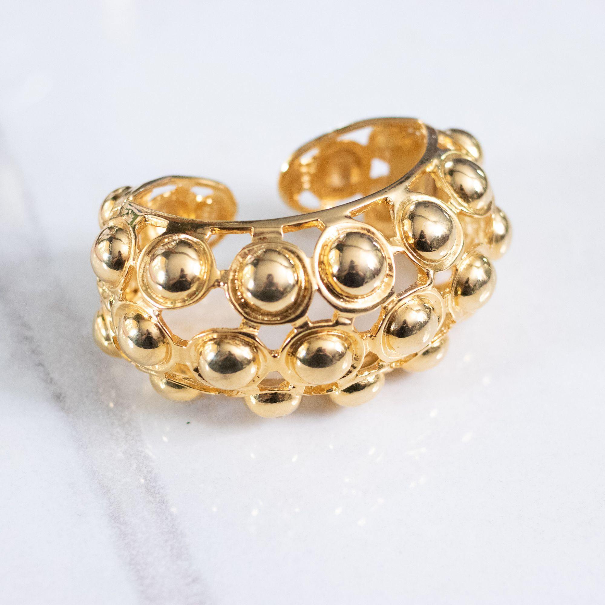 Vintage Kenneth Jay Lane Gold Bead Cuff Bracelet by Kenneth Jay Lane - Vintage Meet Modern Vintage Jewelry - Chicago, Illinois - #oldhollywoodglamour #vintagemeetmodern #designervintage #jewelrybox #antiquejewelry #vintagejewelry