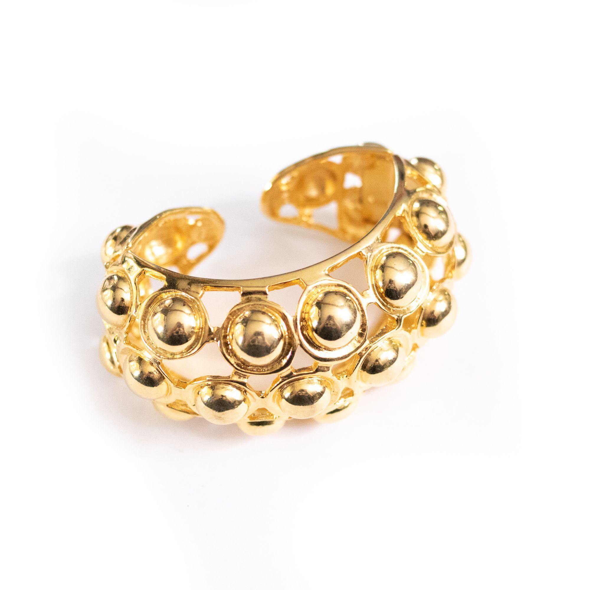 Vintage Kenneth Jay Lane Gold Bead Cuff Bracelet by Kenneth Jay Lane - Vintage Meet Modern Vintage Jewelry - Chicago, Illinois - #oldhollywoodglamour #vintagemeetmodern #designervintage #jewelrybox #antiquejewelry #vintagejewelry